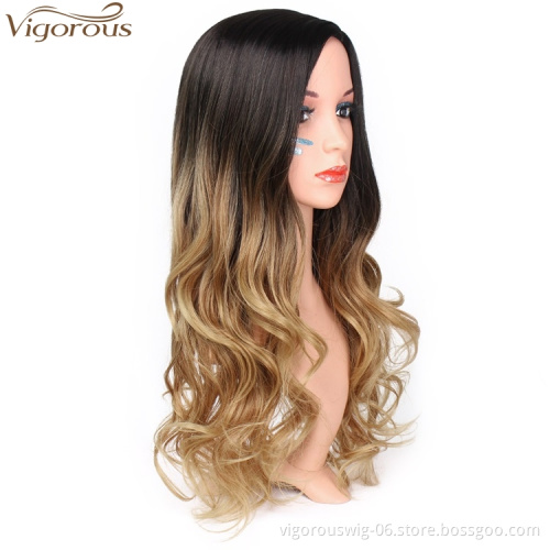 Vigorous High Quality Synthetic Long Wavy Ombre Brown Wig for Women Cosplay Heat Resistant Fiber Curly Colorful Wig